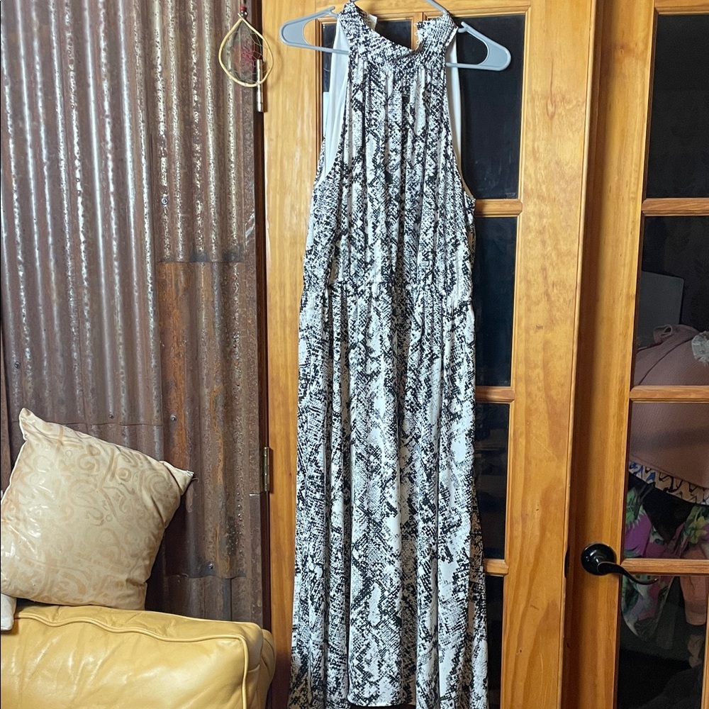 A Lovely Black and White Animal Print Maxi Dress, Size 16